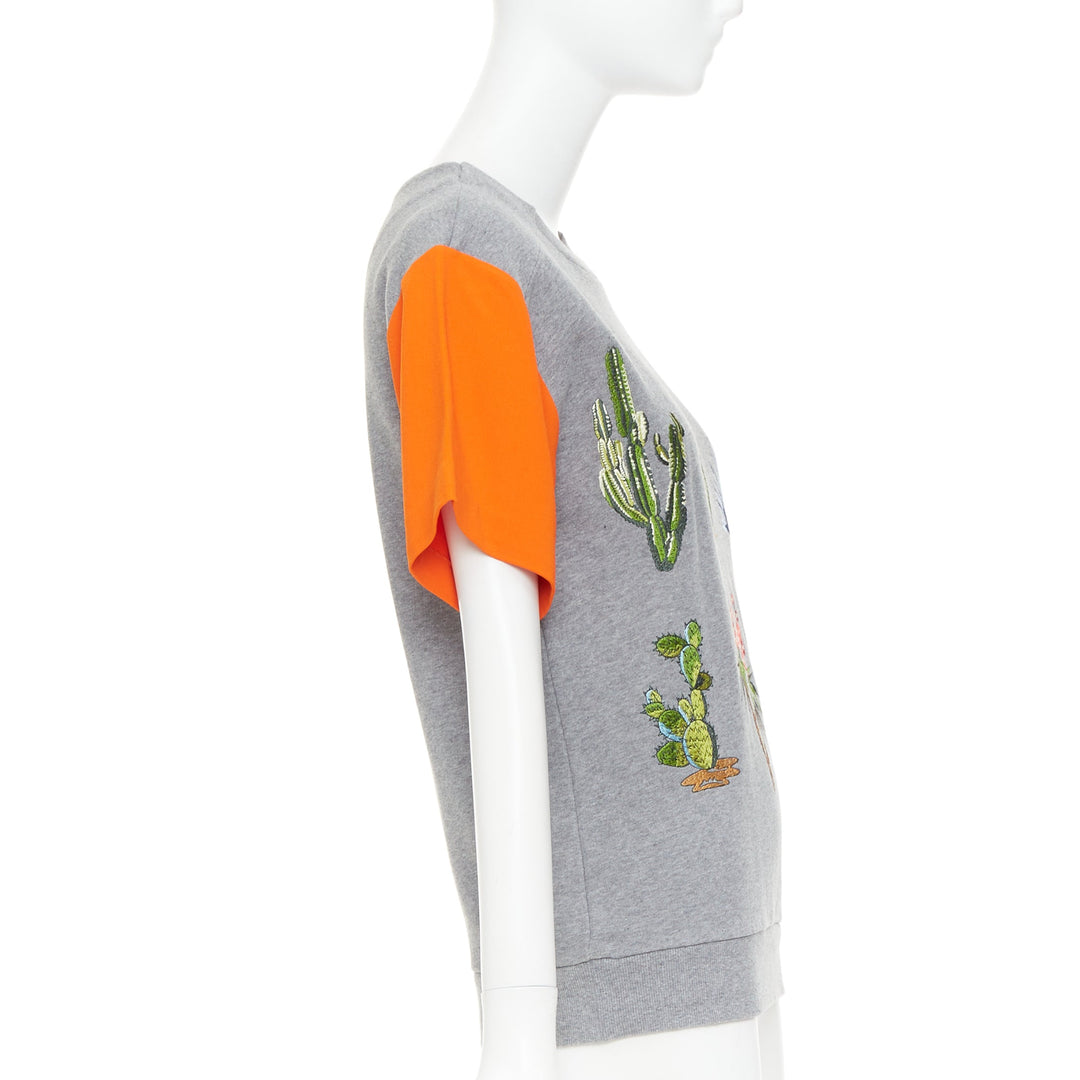 STELLA MCCARTNEY 2016 grey orange cotton embroidered Cactus sweater IT38 XS