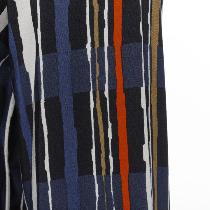 MARNI navy blue stripe print silk wide cuff collarless blouse top IT40 S