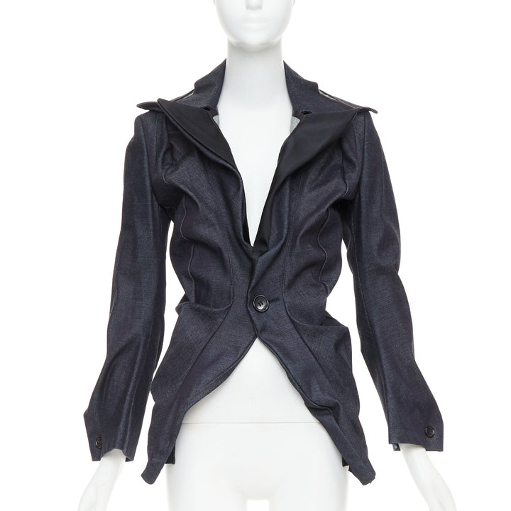 JUNYA WATANABE 2006 indigo blue denim scrunch gathered deconstructed blazer S