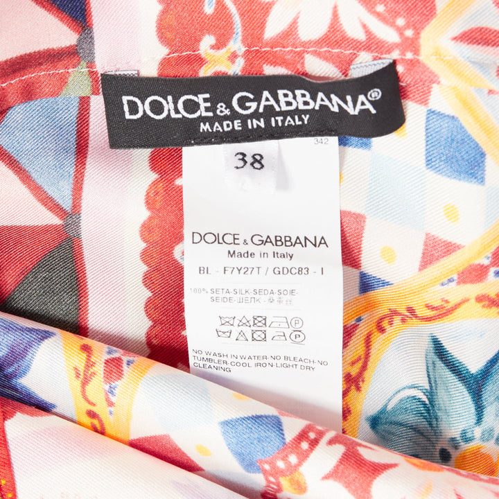DOLCE GABBANA  Carretto Roses pink multicolor print silk crew top IT38 XS