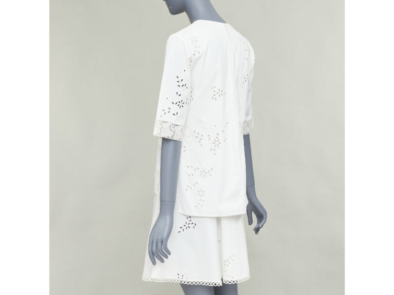 STELLA MCCARTNEY 2015 cream cotton eyelets lace trim half sleeve dress IT38 XS