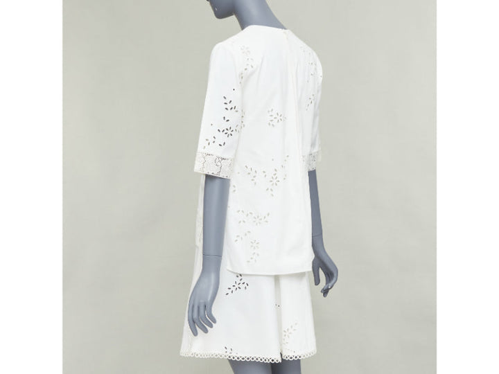 STELLA MCCARTNEY 2015 cream cotton eyelets lace trim half sleeve dress IT38 XS