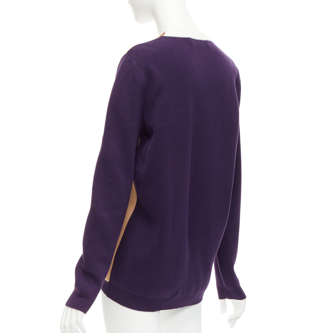 MARNI beige purple colorblocked mixed material cardigan sweater IT40 S