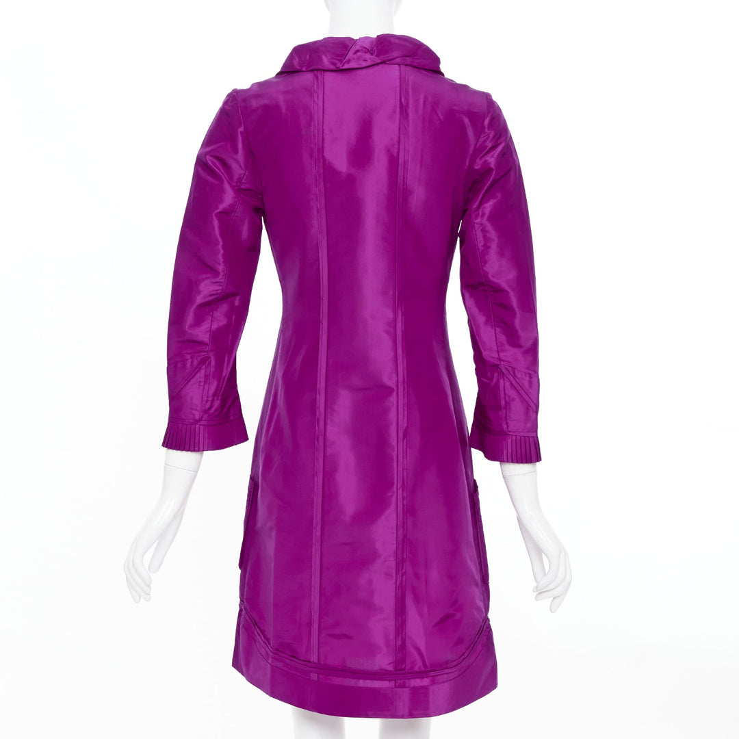 DIANE VON FURSTENBERG Madrid fuchsia silk pleated cuff scallop mini dress US4 S