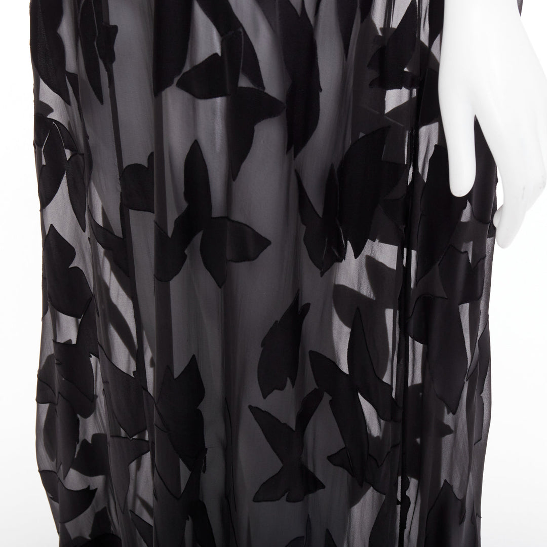 SAINT LAURENT 2023 Runway black  butterfly applique sheer maxi dress T2 M