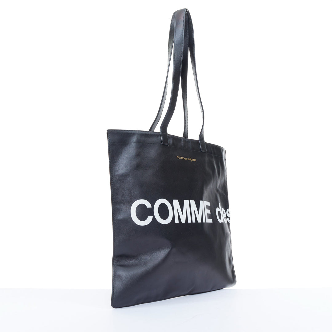 COMME DES GARCONS Huge Logo black calfskin leather print shopper tote bag