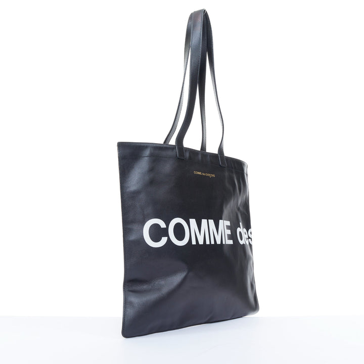 COMME DES GARCONS Huge Logo black calfskin leather print shopper tote bag