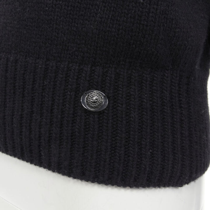 CHANEL wool cashmere black crystal bead embellished fairisle sweater FR34 XS