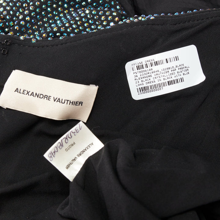 ALEXANDRE VAUTHIER 2021 blue black crystal bustier high slit strapless gown