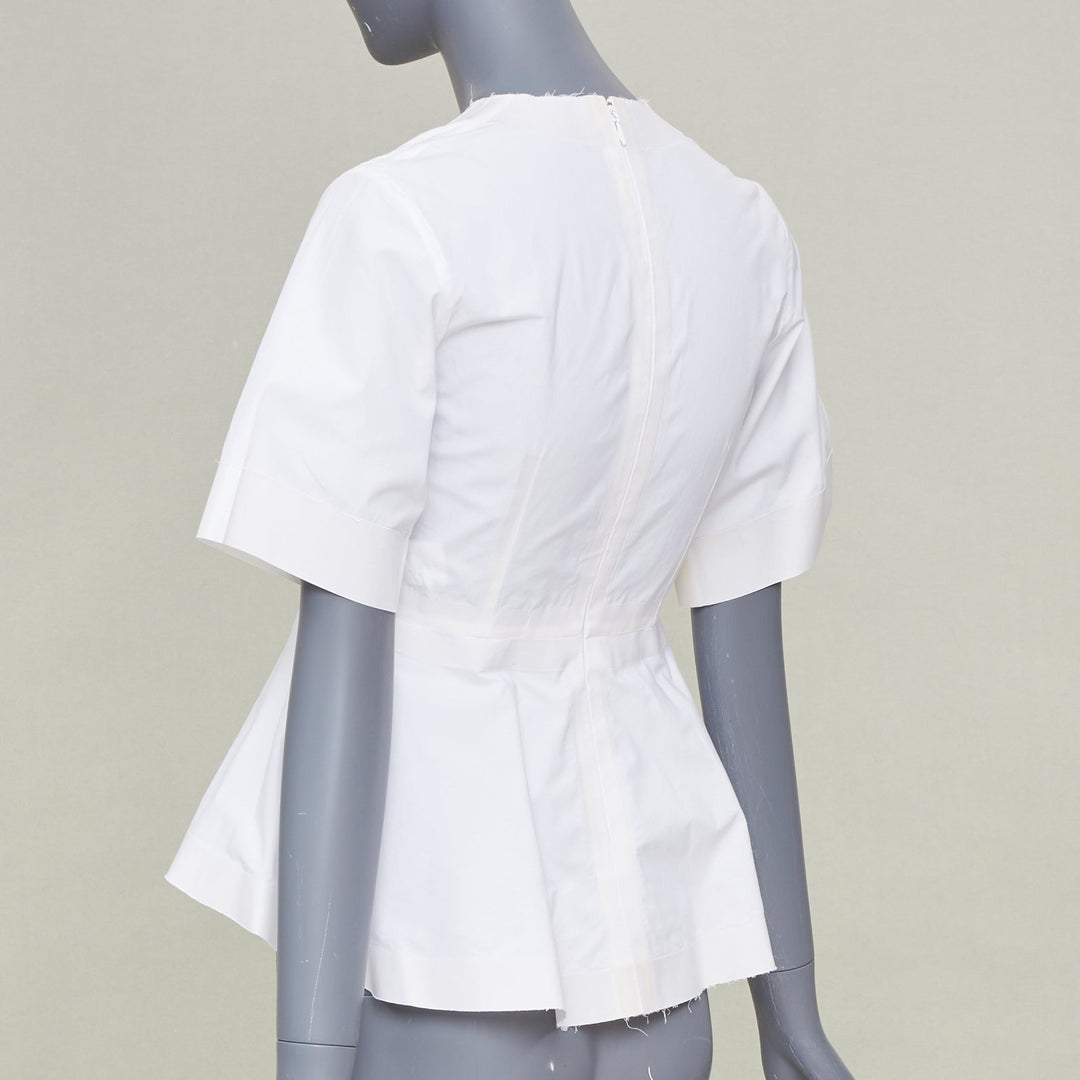 CELINE Phoebe Philo 2016 Reinforced Tape Trim white cotton peplum top FR34 XS