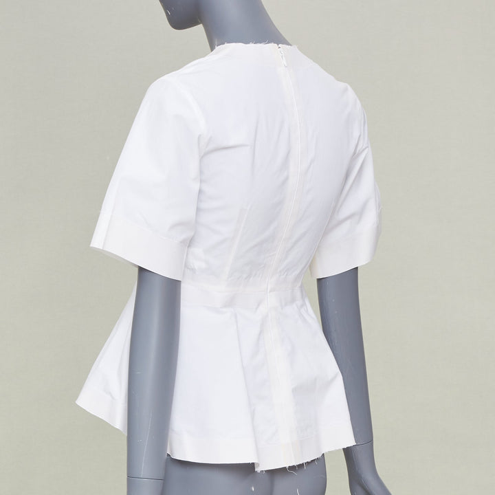 CELINE Phoebe Philo 2016 Reinforced Tape Trim white cotton peplum top FR34 XS