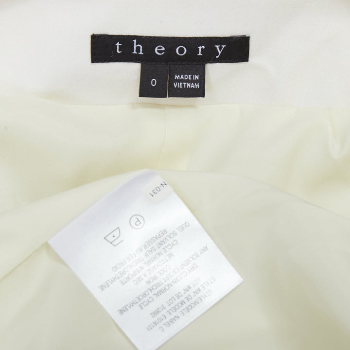 THEORY cream tromp loeil lapel shoulder pad cropped tux blazer US0 XS