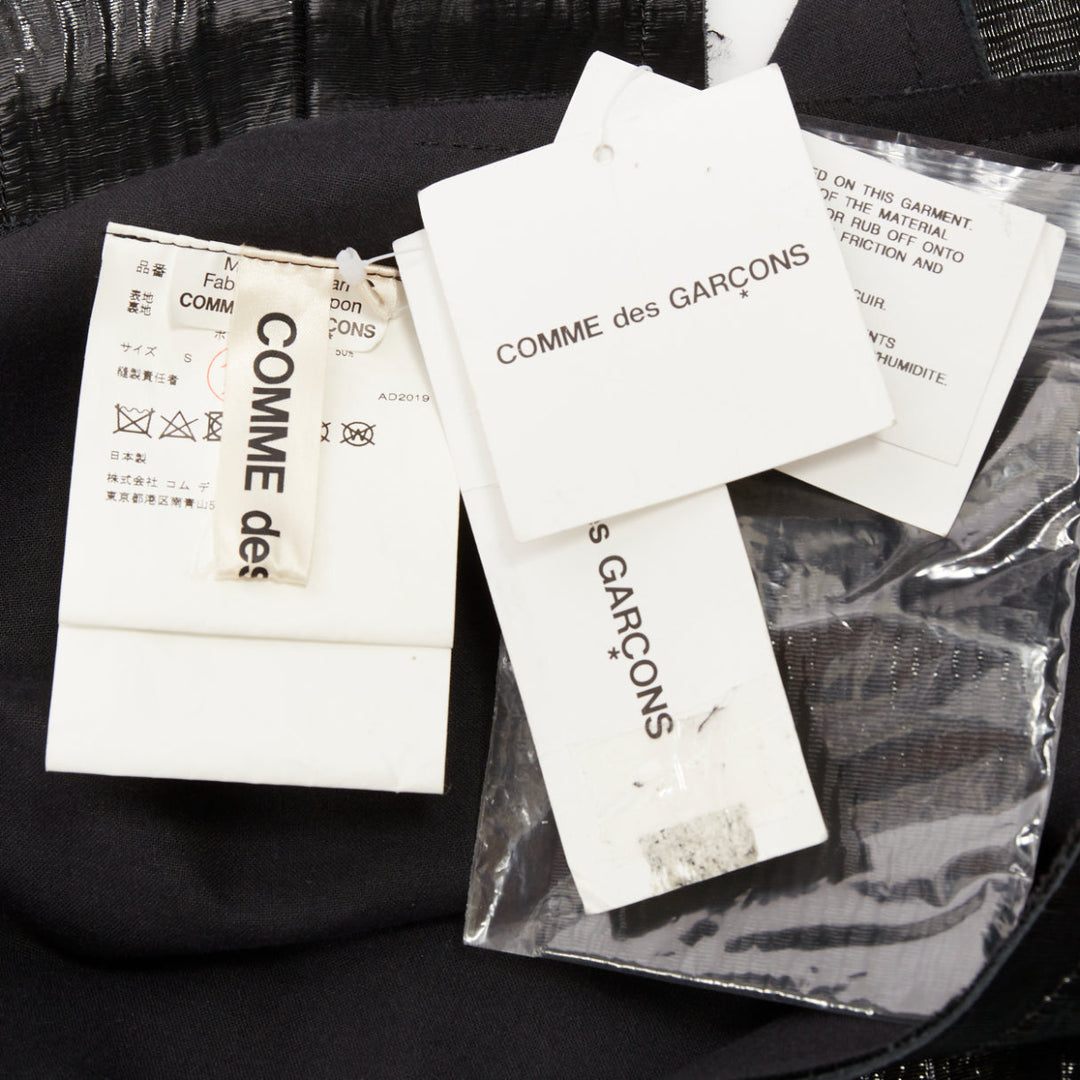rare COMME DES GARCONS 2019 black textured cowhide leather fringed petal top XS
