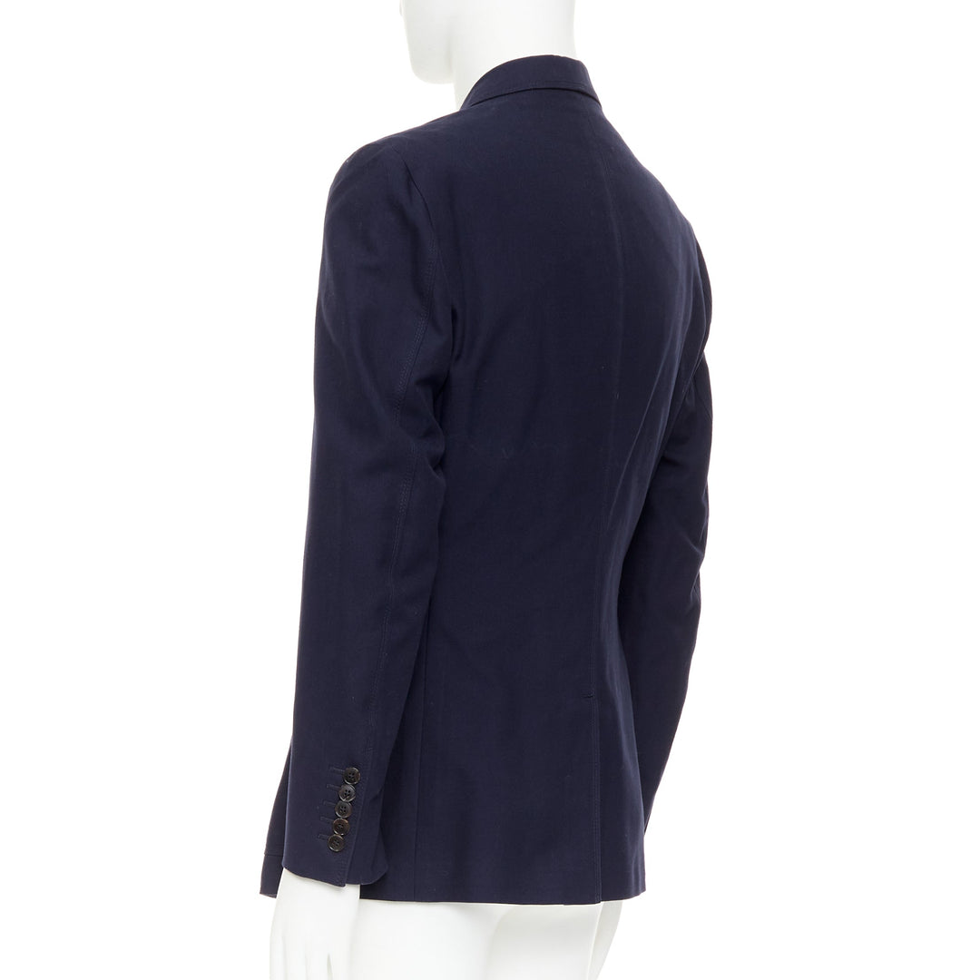 GUCCI navy cotton slim lapels vent half lined single breast blazer IT52 XL