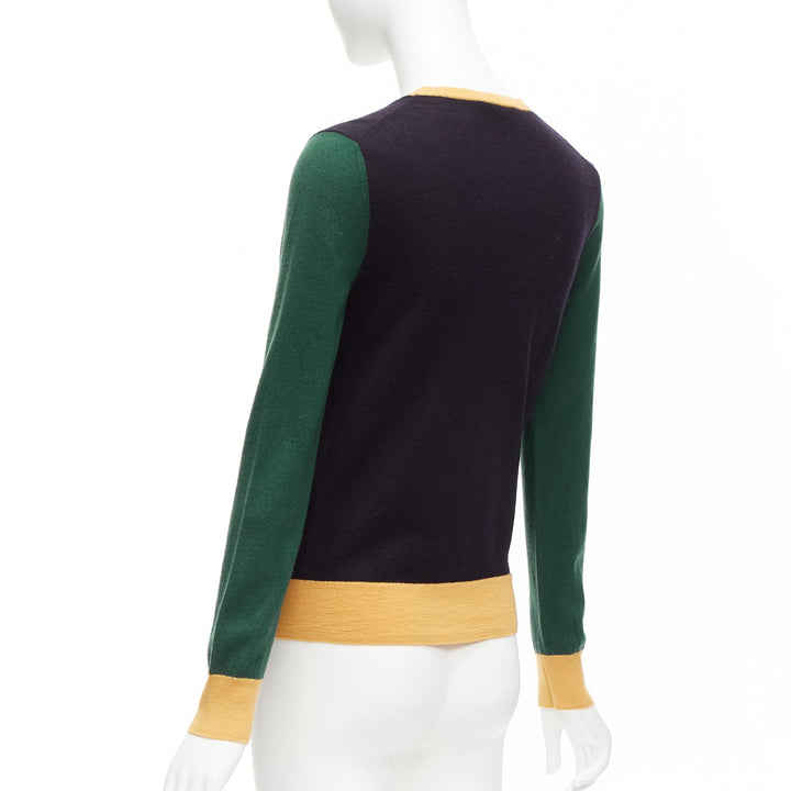 TORY BURCH 100% merino wool colorblocked logo button cardigan sweater M