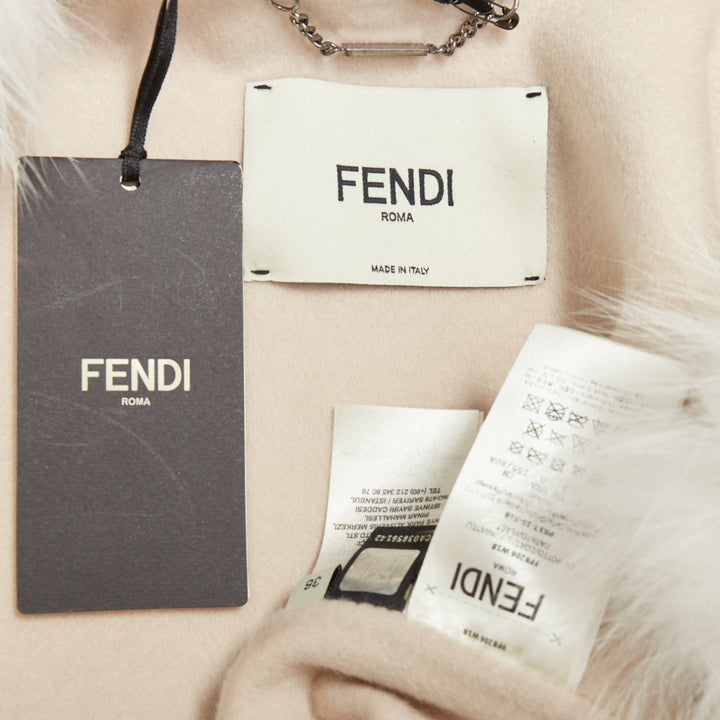 FENDI cream fox fur double faced cashmere long coat IT36 XXS