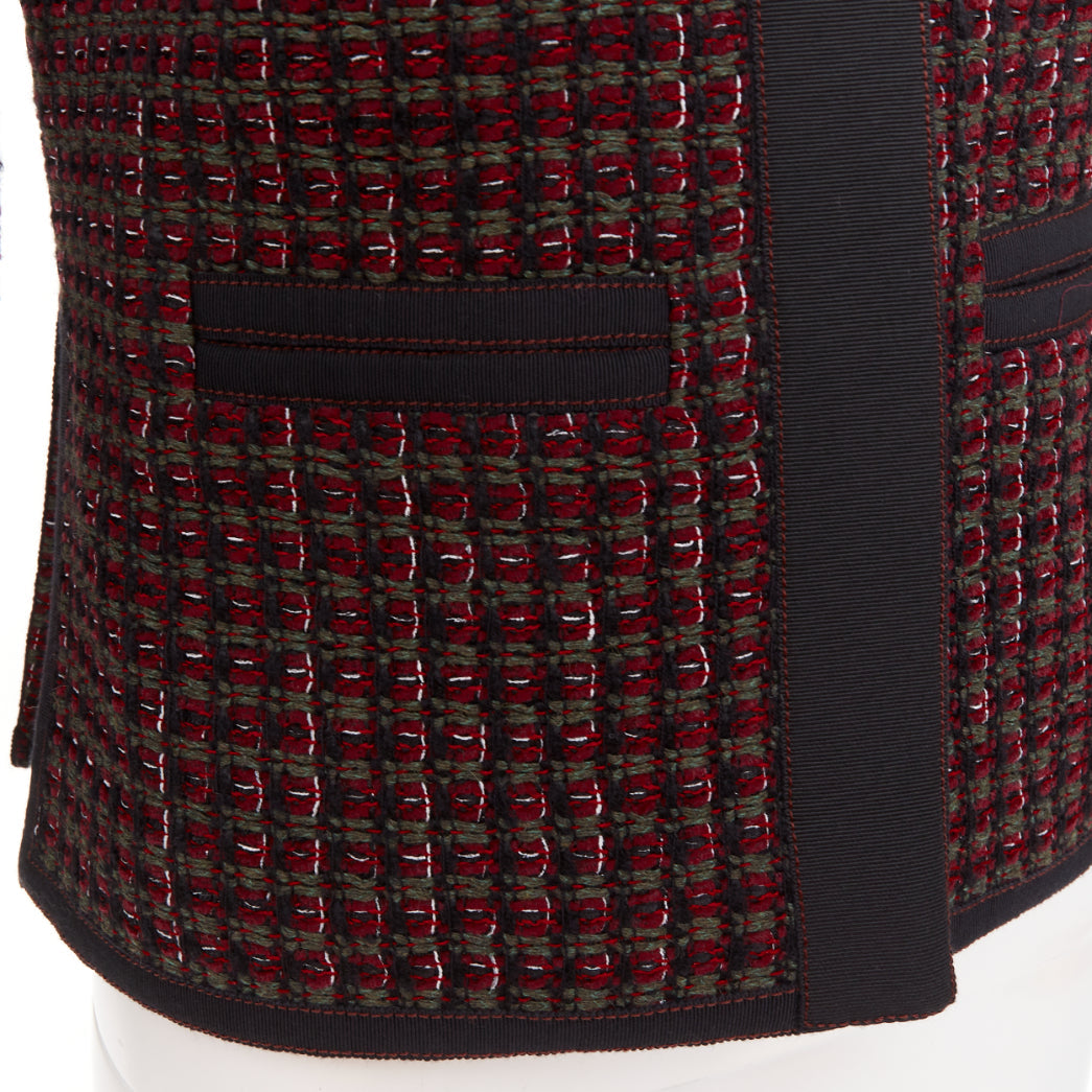 CHANEL 15A Runway burgundy green wool tweed 4 pocket jacket FR36 S
