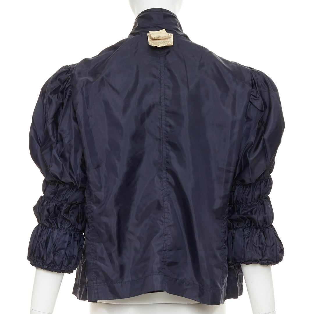 COMME DES GARCONS 1999 Vintage Reversible navy ruffle sleeve nylon crop jacket M