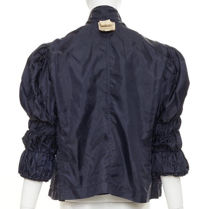COMME DES GARCONS 1999 Vintage Reversible navy ruffle sleeve nylon crop jacket M