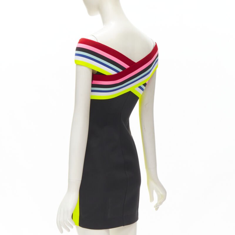 FENDI Roma Amor neon cross strap FF Zucca black bodycon dress XS