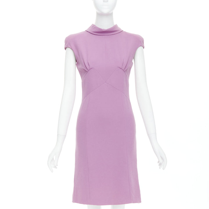 BOTTEGA VENETA purple mock neck cap sleeve ruched shift dress IT38 XS