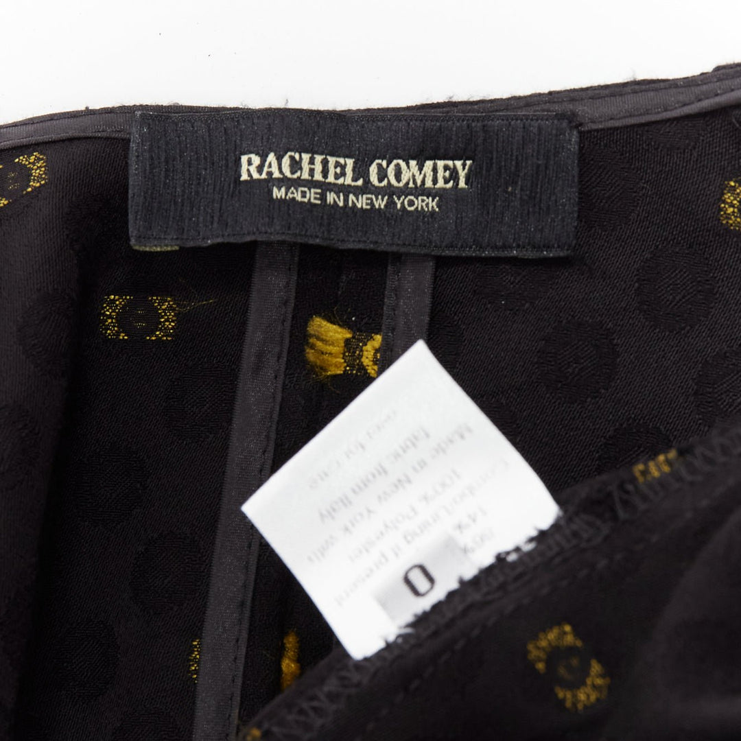 RACHEL COMEY black yellow frayed edge detail tie neck relaxed jumpsuit US0 XS