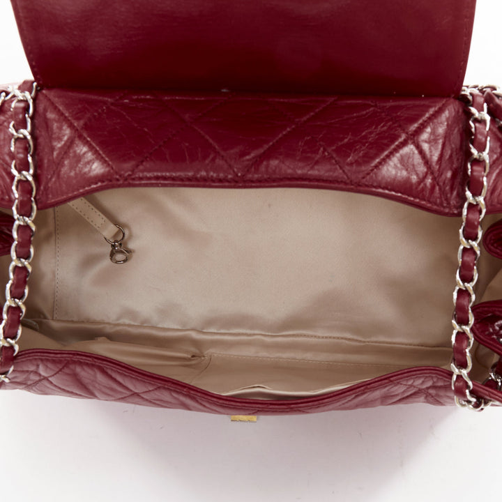 CHANEL East West Accordion Flap red Bordeaux silver chain flap bag