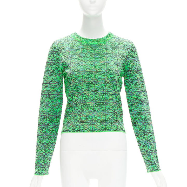 LOEWE Anagram neon green logo jacquard cropped sweater M