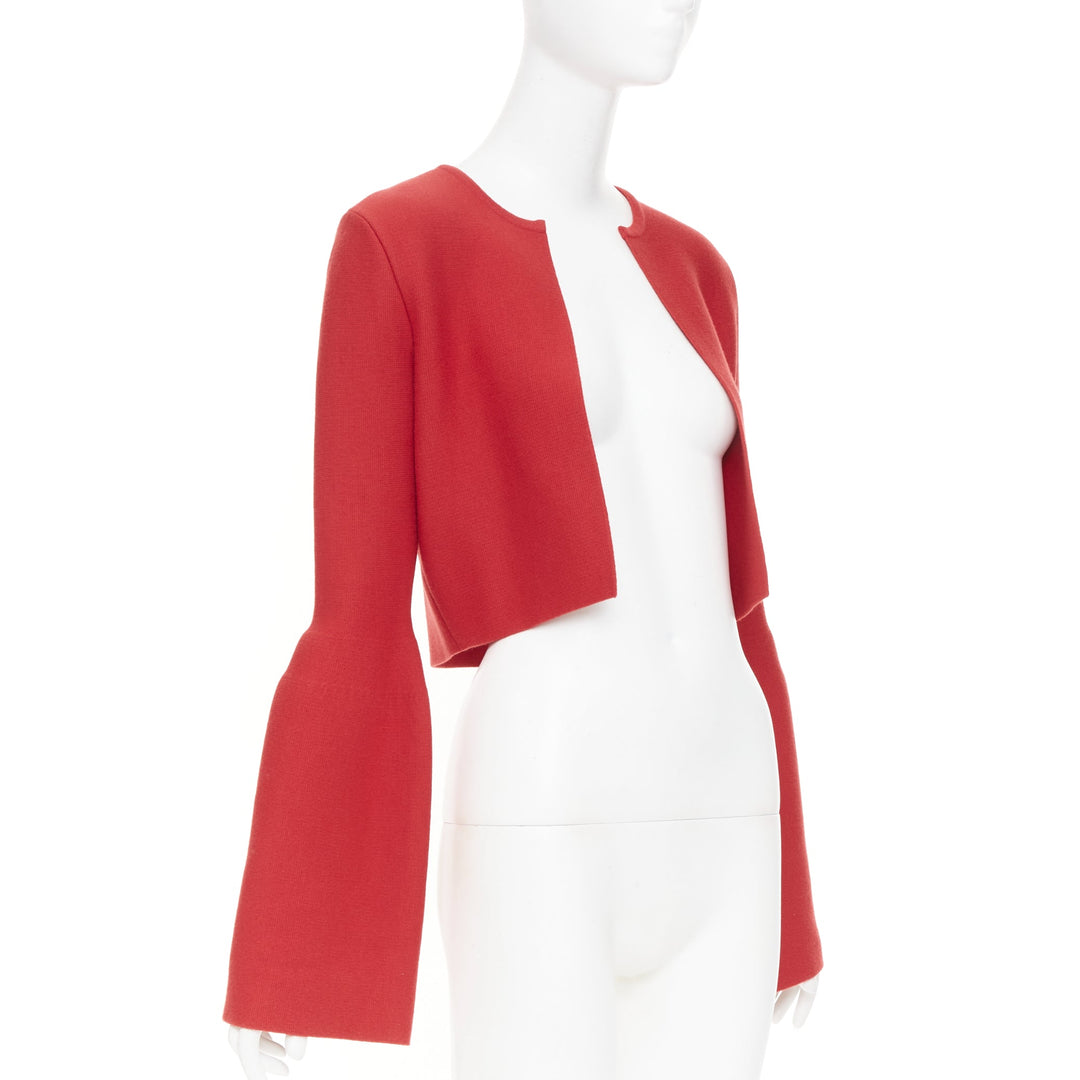 GABRIELA HEARST 2021 Katlin red virgin wool cropped open front shrug cardigan XS