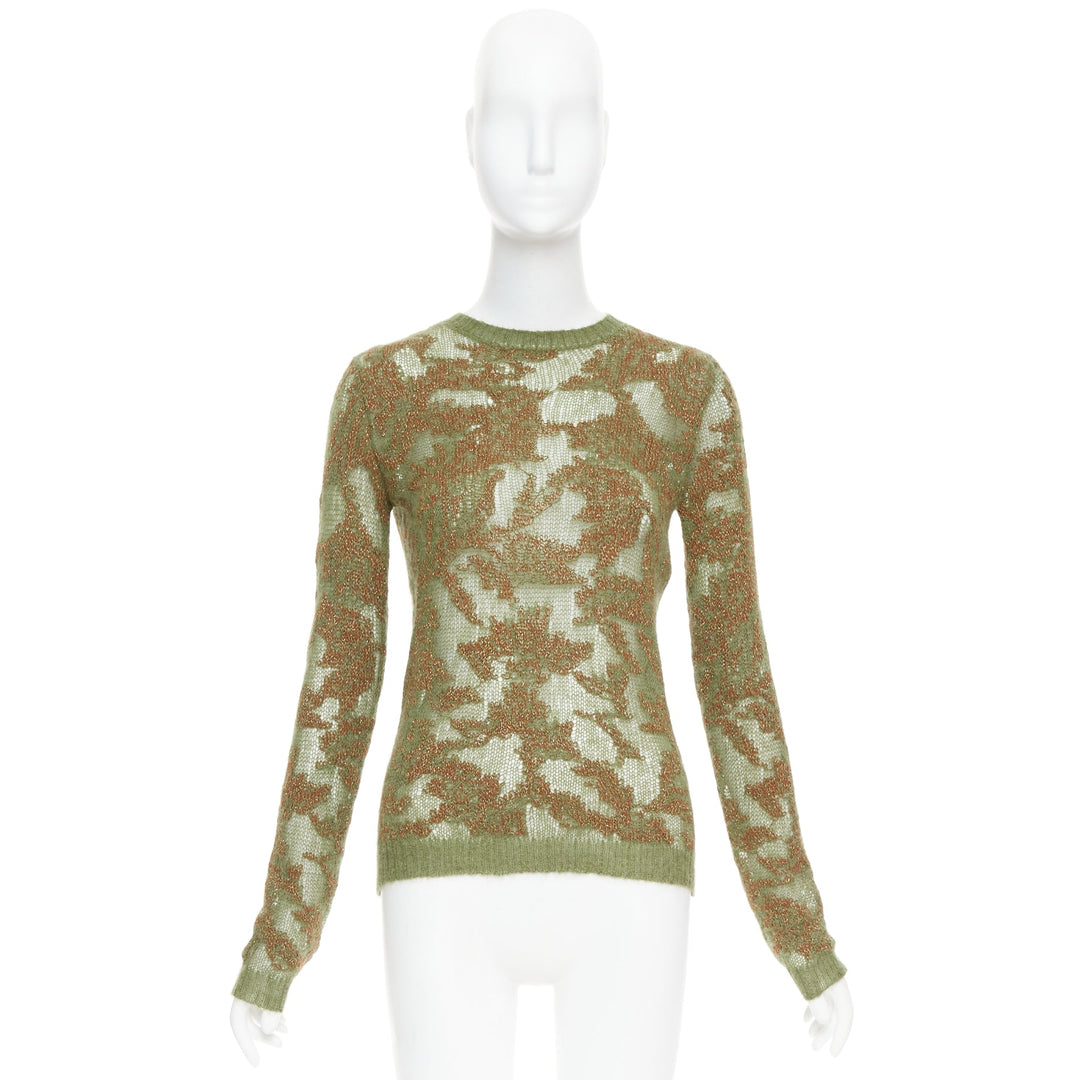 DIOR 2023 Brocart green brown cashmere blend loose knit sweater FR34 XS