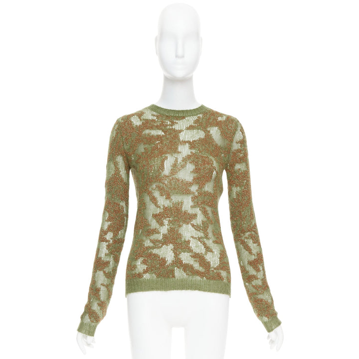 DIOR 2023 Brocart green brown cashmere blend loose knit sweater FR34 XS