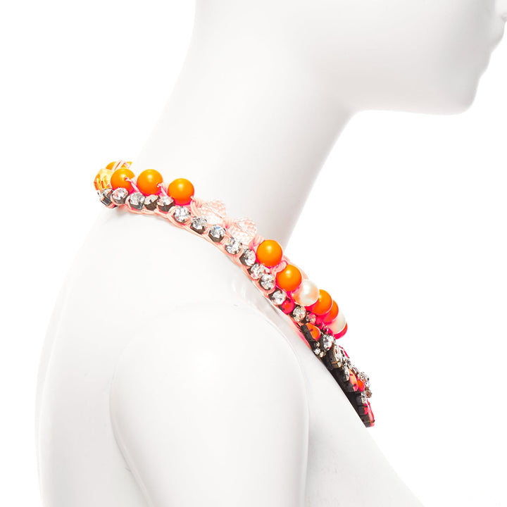 SHOUROUK neon orange clear crystal beads rope chain choker necklace
