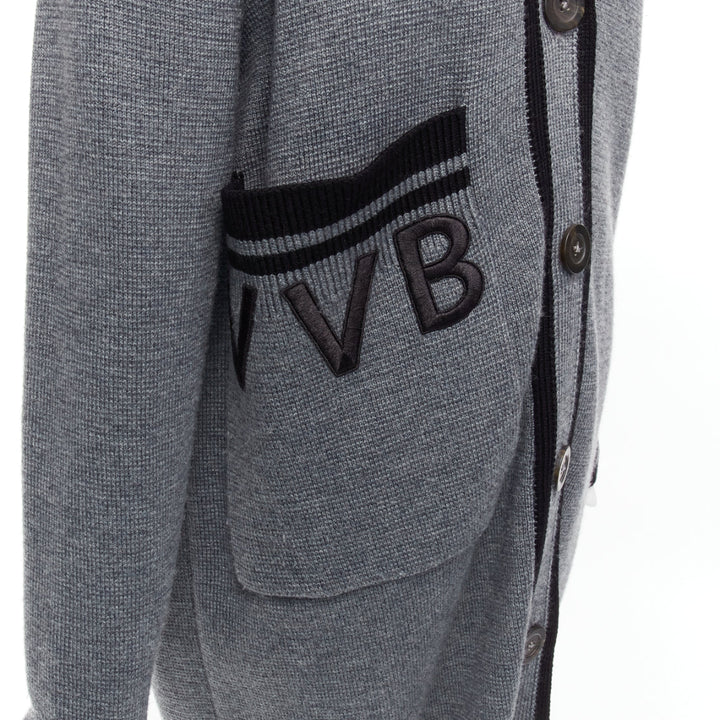 VVB VICTORIA BECKHAM 2017 Runway grey wool logo oversized cardigan UK2 XXS