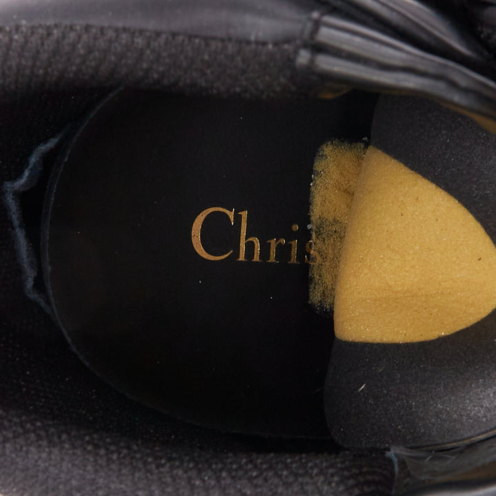 CHRISTIAN DIOR 2019 Jumper Leather black logo magic tape hi top sneakers EU37.5