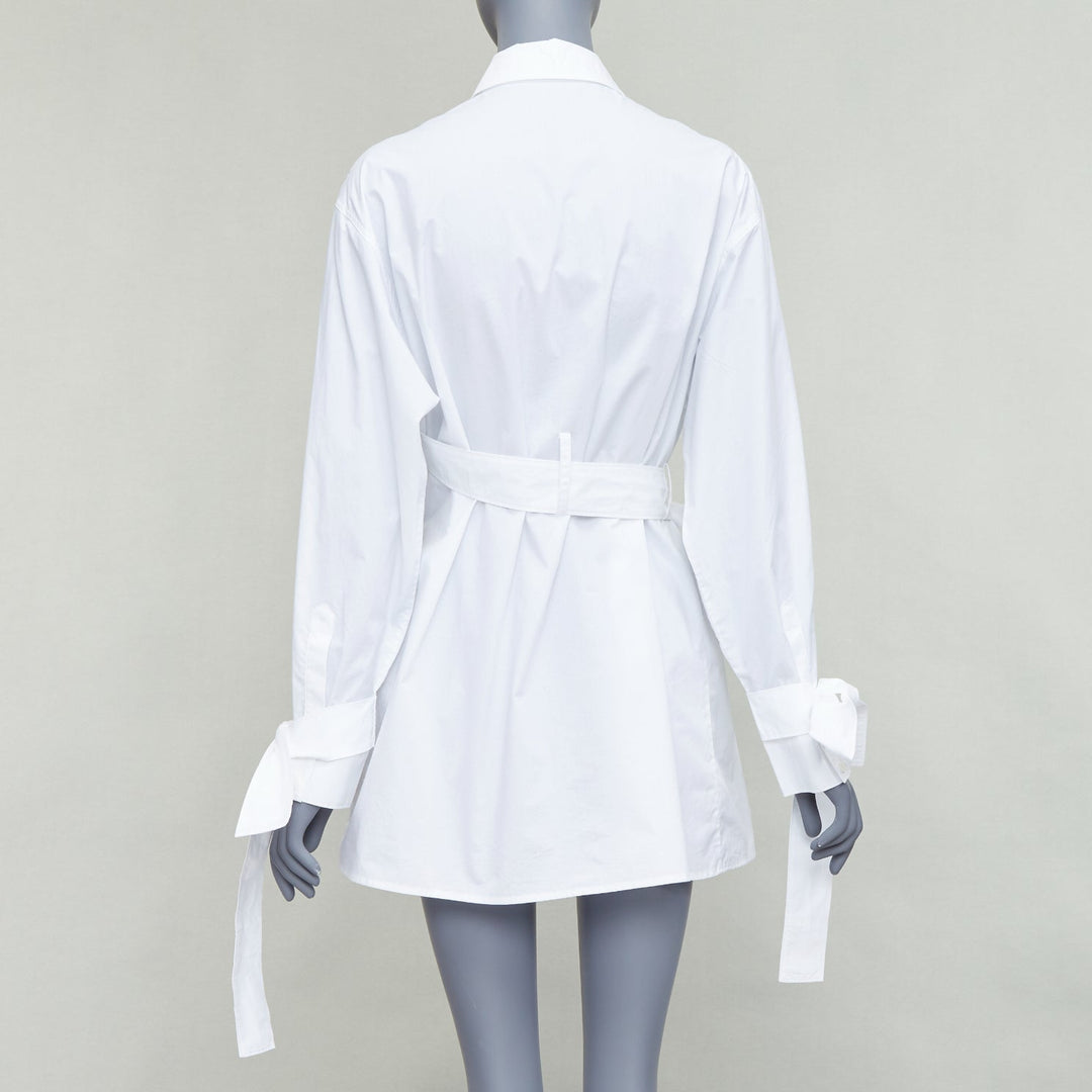 KIMHEKIM NG Belted white cotton asymmetric harness tie shirt FR36 S