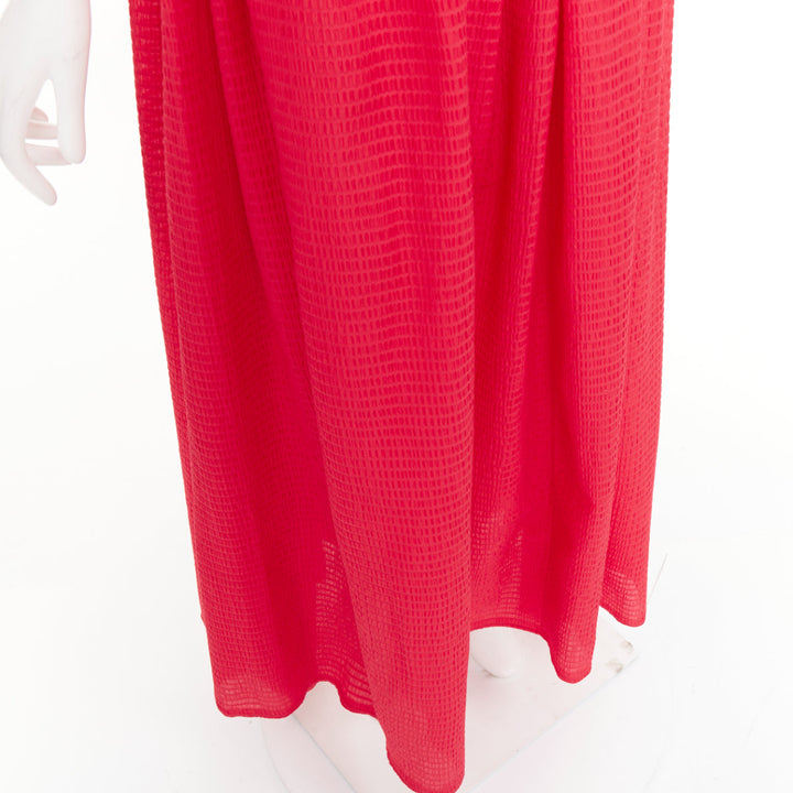 EMILIA WICKSTEAD Evelina red seersucker textured square neck maxi dress UK6 XS