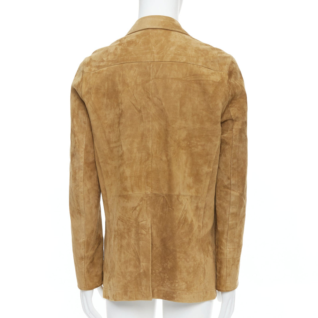 DUNHILL brown genuine suede lambskin leather utility blazer jacket M