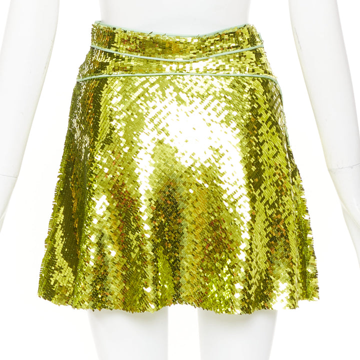 DSQUARED2 acid lime green rectangular sequins piping trim skater skirt IT38 XS