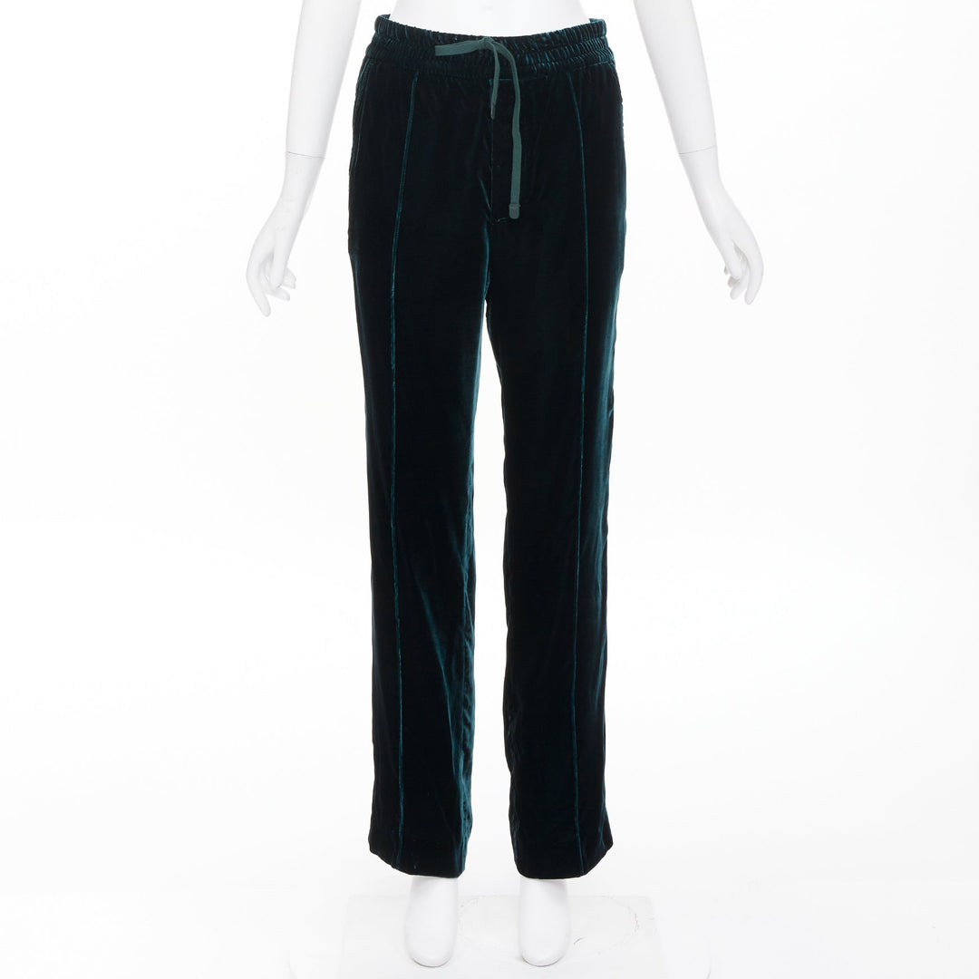 TOM FORD emerald green viscose pleated front drawstring velvet joggers FR36 S