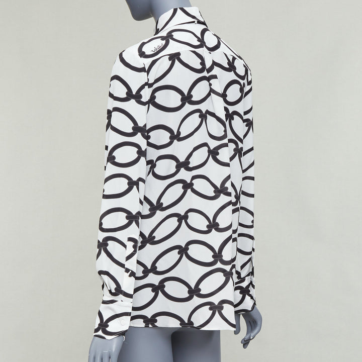 VALENTINO 2022 Chain 1967  black white crepe de chine silk blouse IT38 XS