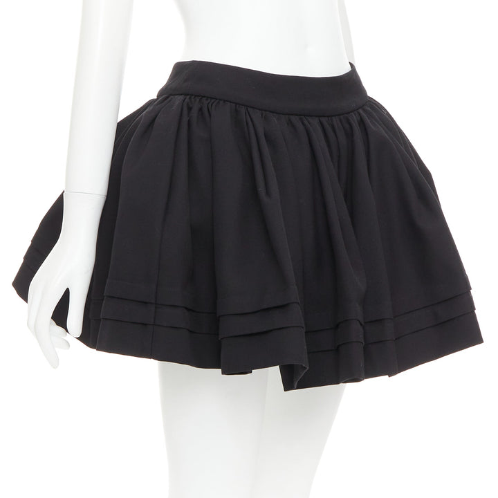 SHUSHU TONG Tuck Edge black wool silk stiff tulle lined flared skirt UK6 XS
