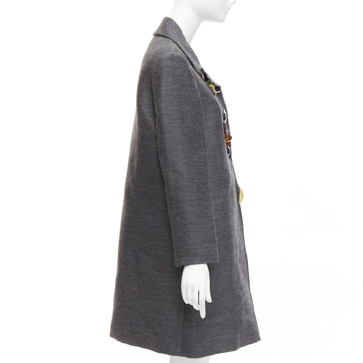 MARNI grey wool geometric beads embellishment trapeze coat IT38 XS
