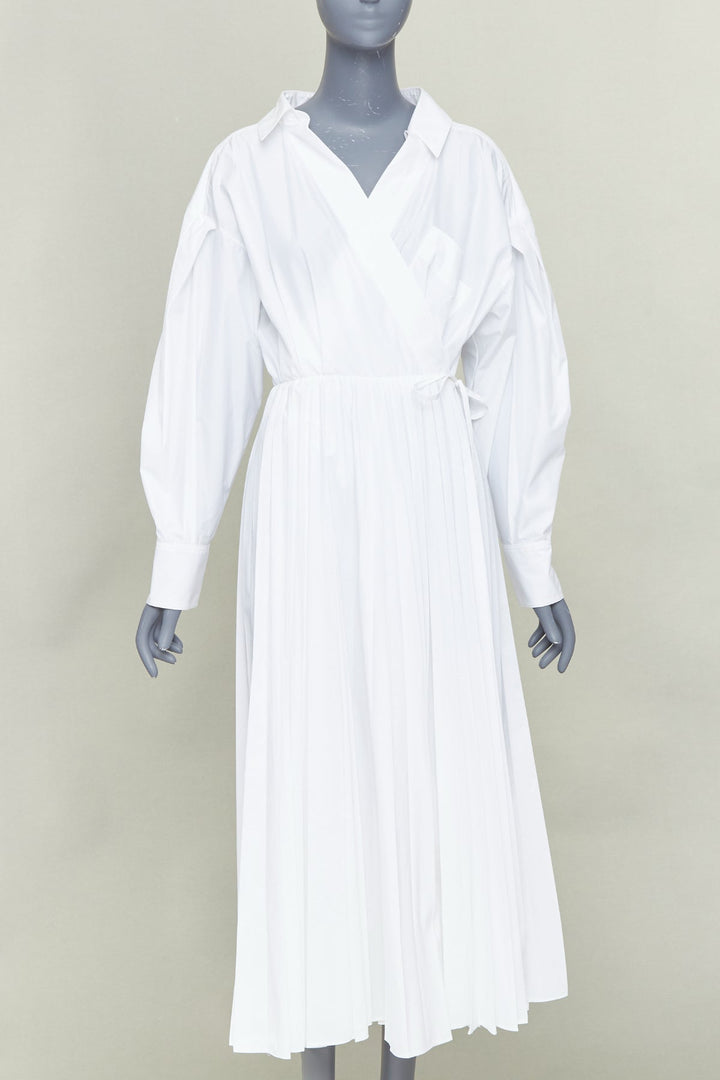 VALENTINO 2020 Le Blanc white pleated skirt puff sleeves wrap midi dress IT40 S