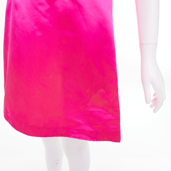 CELINE Vintage hot pink exposed boning satin flared cocktail mini dress FR38 M