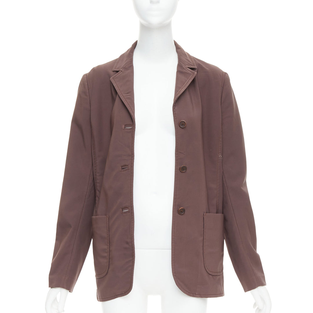 PRADA Vintage brown low sheen twill patch pocket notch lapel jacket IT46 XL