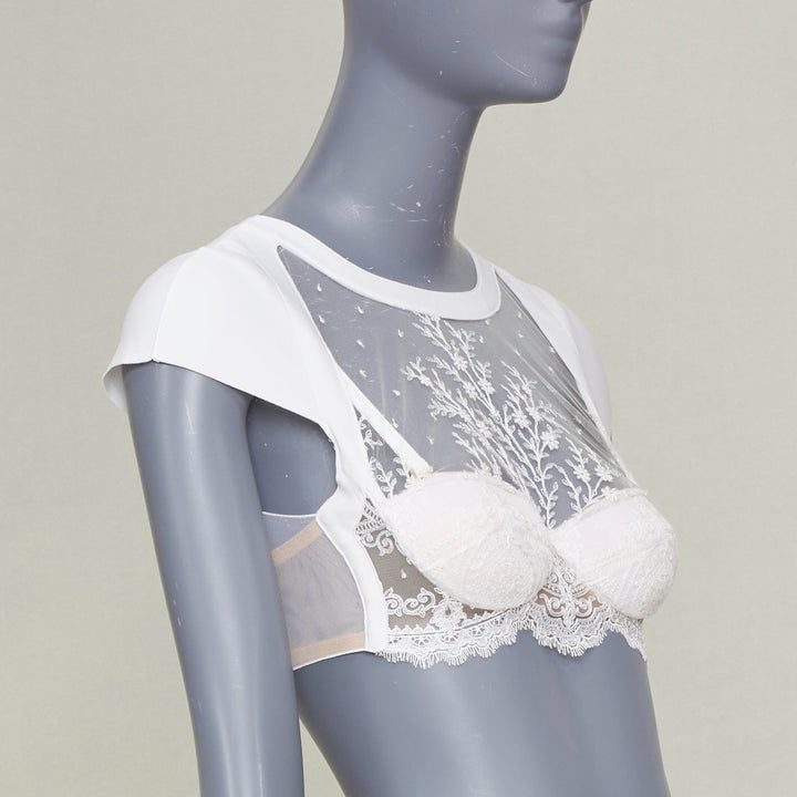 LA PERLA 2016 Neoprene Desire tulle embroidered white underwire crop top 32A XS