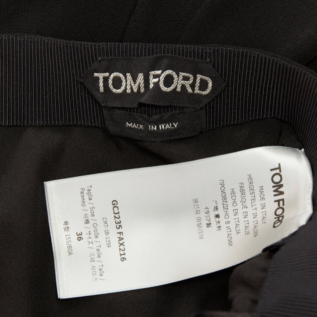 TOM FORD black viscose ruched high waisted asymmetric knee pencil skirt IT36 XXS