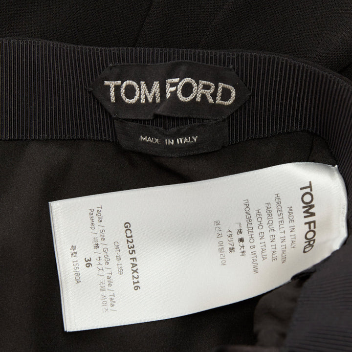 TOM FORD black viscose ruched high waisted asymmetric knee pencil skirt IT36 XXS