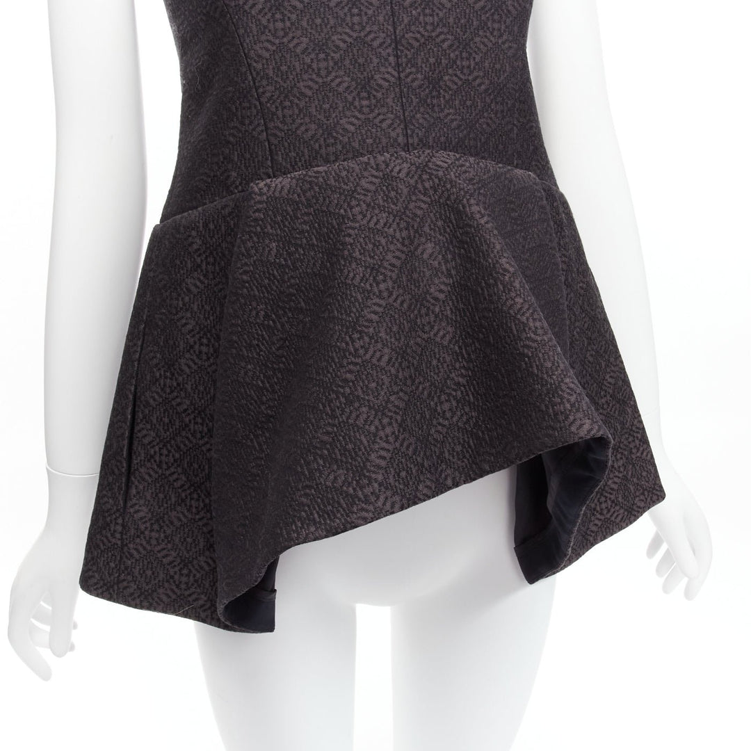 OLD CELINE Phoebe Philo black cotton jacquard waterfall peplum top FR34 XS
