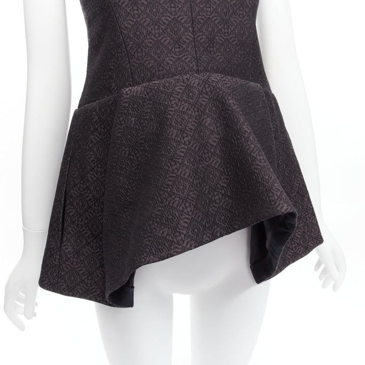 OLD CELINE Phoebe Philo black cotton jacquard waterfall peplum top FR34 XS